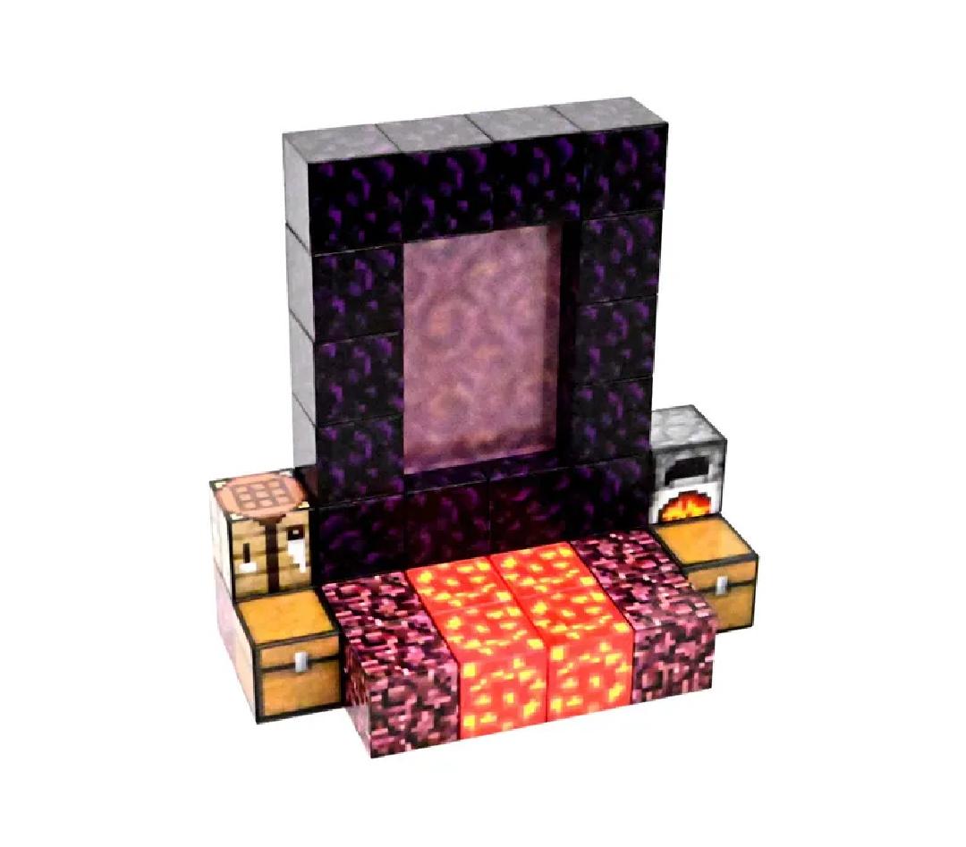 SET DE MINI CUBOS MAGNETICOS MINECRAFT 32 PIEZAS "PUERTA AL INFIERNO"