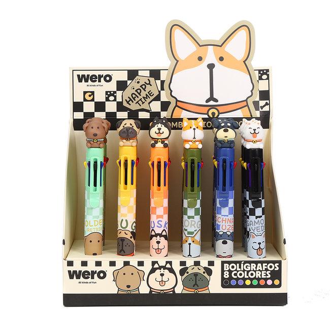 PACK x 18 BOLÍGRAFOS 8 COLORES PERRITOS "WERO"