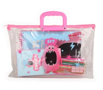 SET ESCOLAR COLORING MONSTER PINK "CHIMOLA"