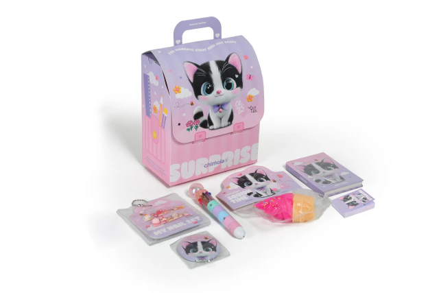 BOX DE CARTULINA CON DIVERSOS ACCESORIOS GATO "CHIMOLA"