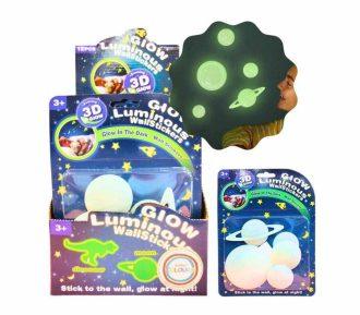 PACK x 12 SOBRES DE STICKERS GLOW IN THE DARK DINOS Y PLANETAS
