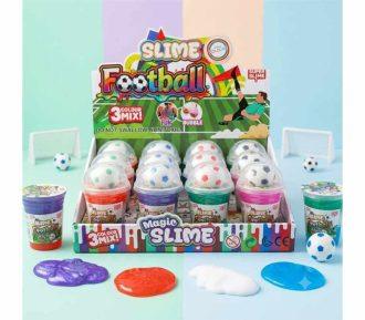 PACK x 12 POTES DE SLIME 3 COLORES CON SQUISHIE PELOTITA DE FUTBOL