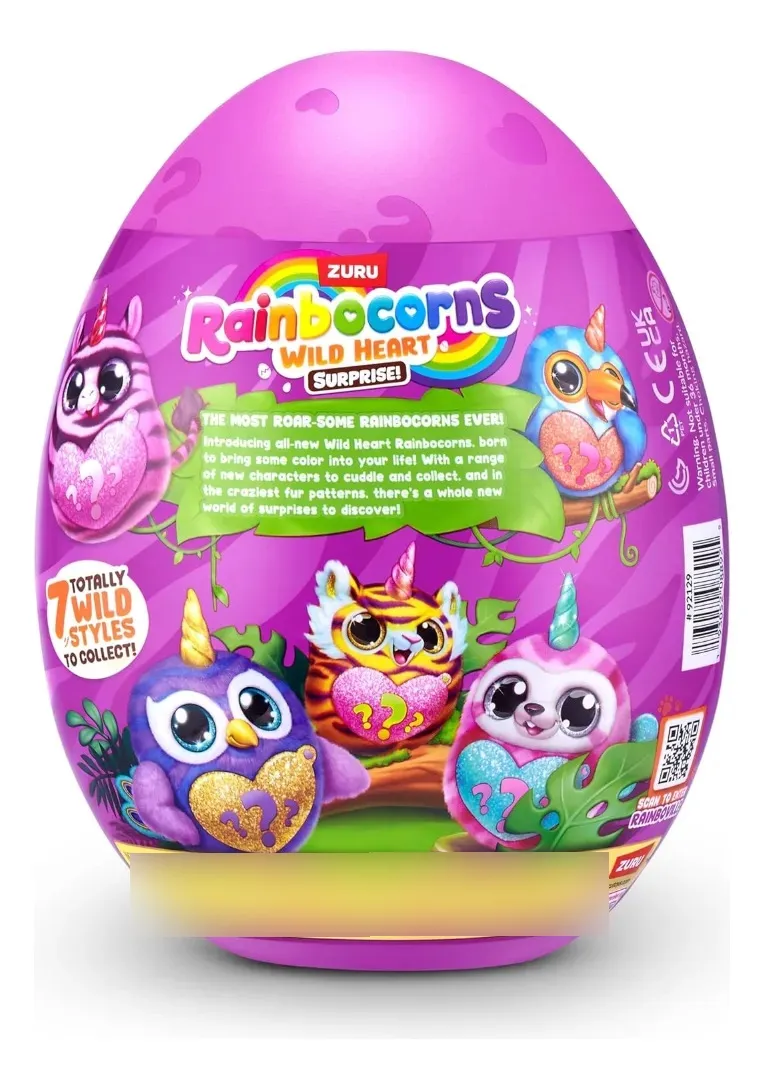 PELUCHE 19 cm. EN HUEVO SORPRESA LINEA WILD HEART "RAINBOCORNS" - Imagen 2